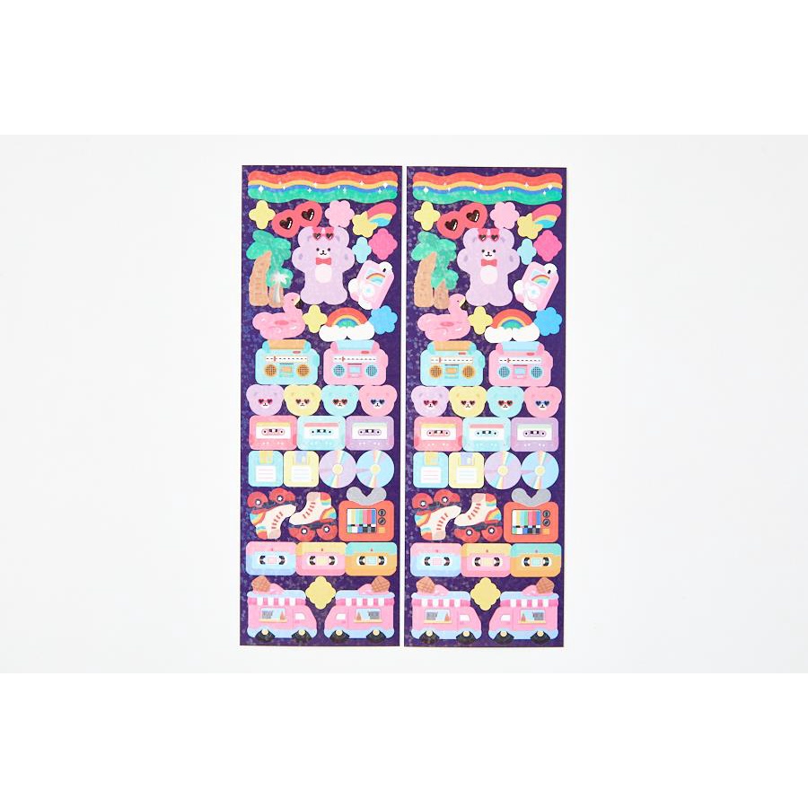 Set 2 Tấm Sticker ARTBOX Hàn Quốc Hologram Hình Gấu Đi Party Nhí Nhảnh