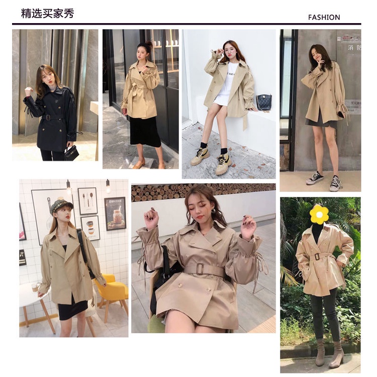 2021 autumn new rope Korean version loose short trench coat retro network celebrity popular student coat girl