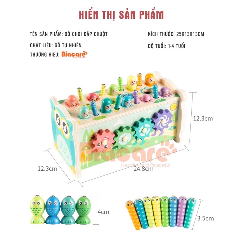 Bộ đồ chơi đập thú bằng gỗ 7in1, đập chuột, câu cá, đàn gỗ đồ chơi đập chuột luyện vận động nhanh tay nhanh mắt cho bé