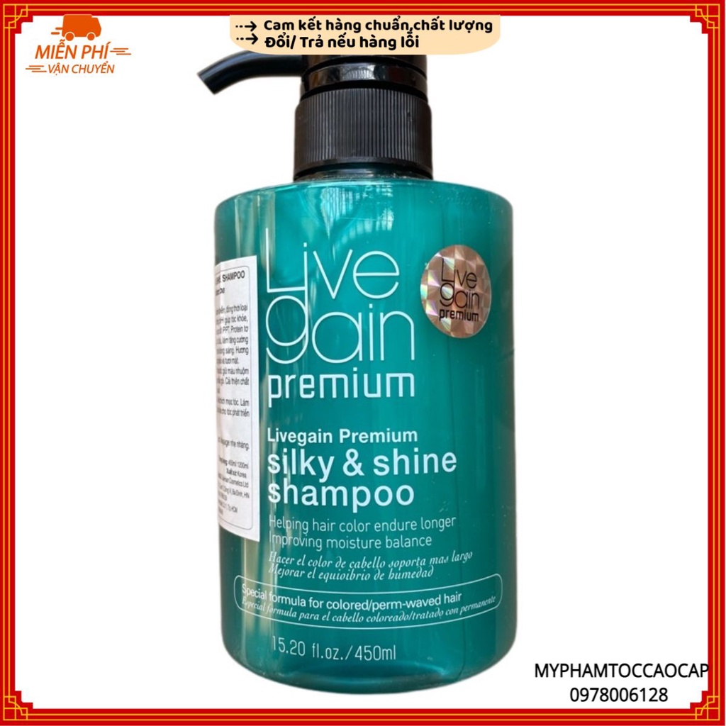 (LIVEGAIN_CHÍNH HÃNG) Dầu gội giữ màu nước hoa Silky & Shine Shampoo Livegain 450ml