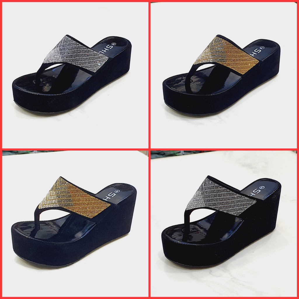 Dép Nhung Quai Kẹp Đính Xoàn -2 Cỡ Đế- Dép Đế Bằng Hàng Nhập Khẩu Cao Cấp 6505-51 6615-51