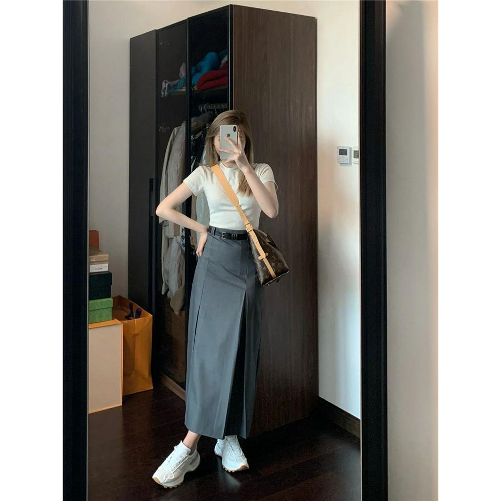 Bộ Áo Thun Trơn Màu Sắc 63391 + Chân Váy Lưng Cao Xinh Xắn Dành Cho Nữ