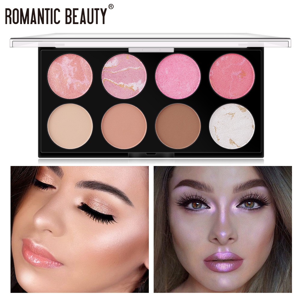 Bảng Má Hồng, Phấn Má Trang Điểm Bắt Sáng Tạo Khối Romantic Beauty 8 Màu Makeup Phối Các Tone Khác Nhau