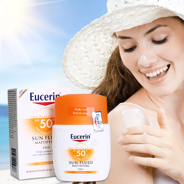 Eucerin Kem Chống Nắng Sun Fluid Mattifying Sensitive tặng Sửa Rửa Mặt Eucerin 200ml