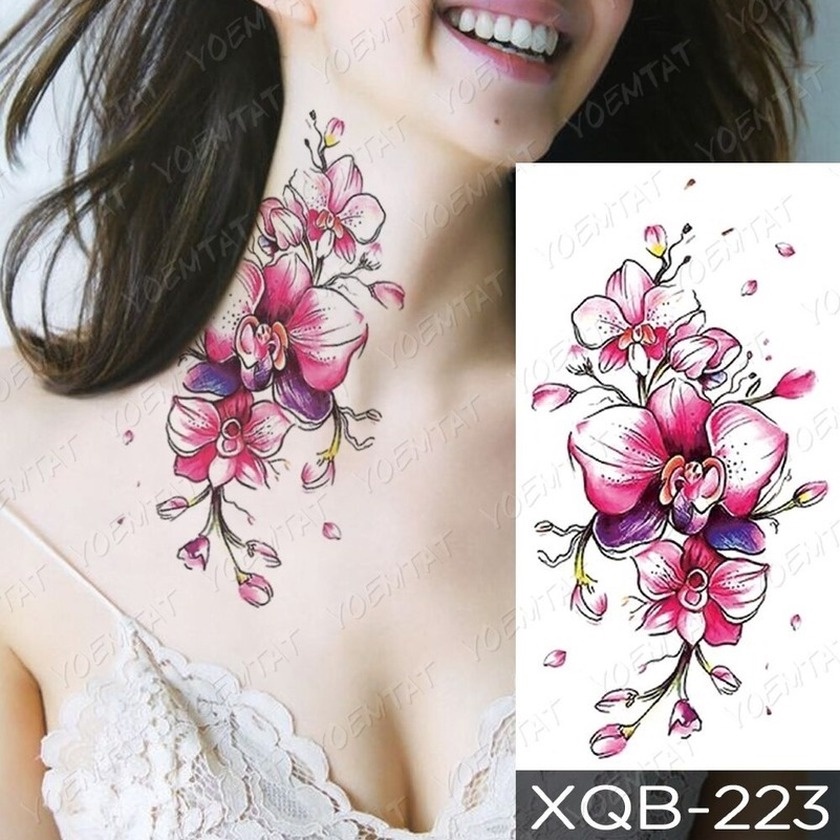 Hình Xăm Tạm Thời Chống Thấm Nước Hình Hoa Mận Nở Màu Đen Flash Thời Trang