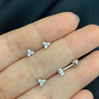 Khuyên tai 3 đá chốt bi vặn (100% bạc)