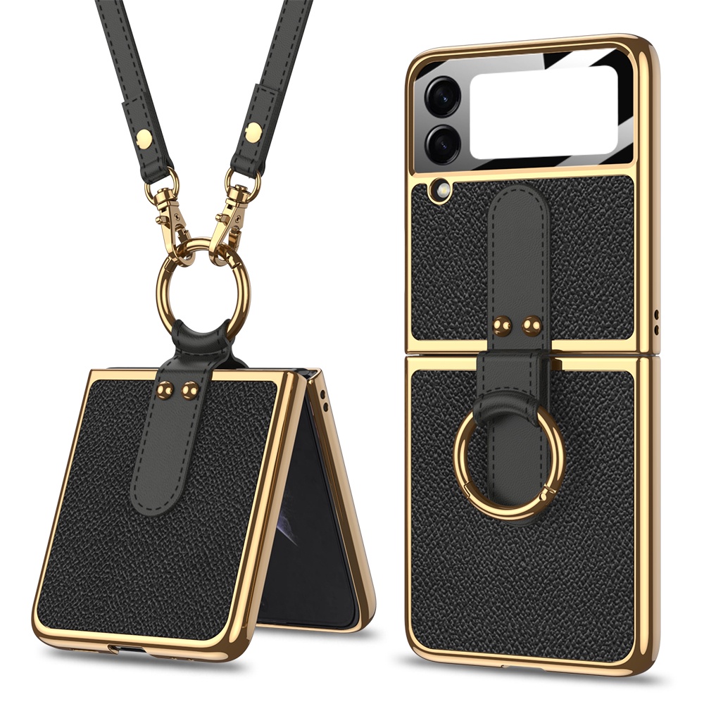 Bao Da Điện Thoại Nắp Gập Tích Hợp Kính Cường Lực Và Dây Đeo Dành Cho samsung galaxy z flip 5 z flip 4 flip 3 Ốp