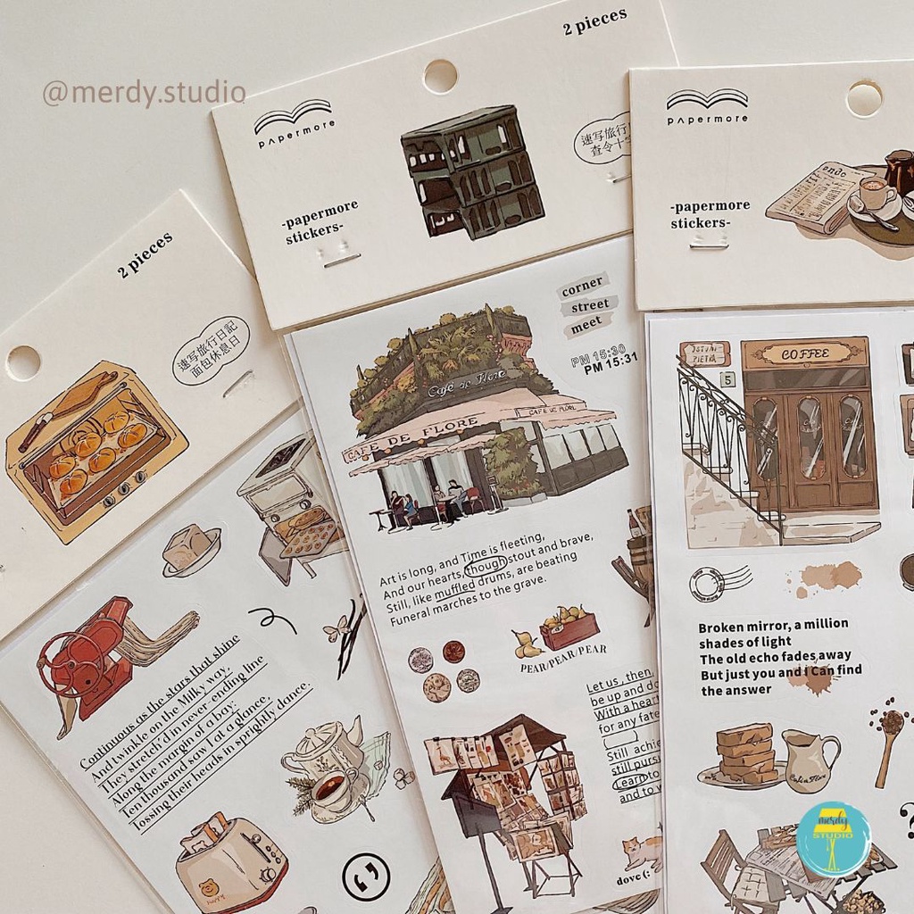 Set 2 tấm sticker Daily Record trang trí journal phong cách vintage aesthetic