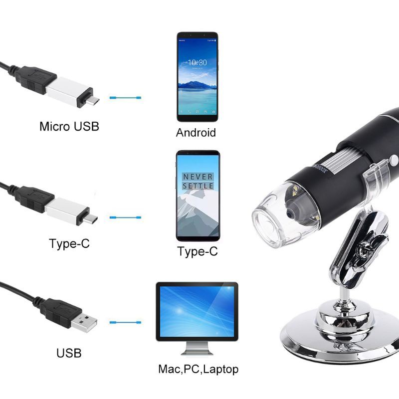 COLO  3-in-1 1600X USB Microscope OSX Windows PC Type-C Micro-USB Cell Phone Magnifier