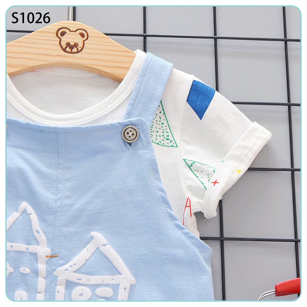 Set Yếm Bé Gái In Họa Tiết Ngôi Nhà Kèm Áo Thun Cotton Cho Bé Size 0 - 4 Tuổi MINTSCLOSET Mint's Closet - S1026