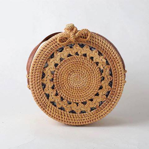 Túi Mây Tre Đan , Mặt Hoa Nhiều Loại , Kích Thước 20x8cm
