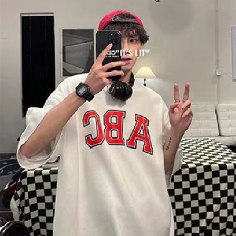 Áo Thun Tay Ngắn Dáng Rộng In Chữ Phong Cách Hip Hop Nhật Bản Thời Trang Mùa Hè Cho Nam size M-5XL