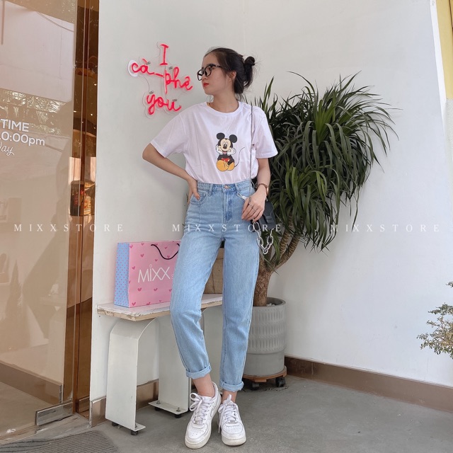 Quần Jean Nữ Baggy Lưng Cao Trơn chất dày dặn phong cách năng động