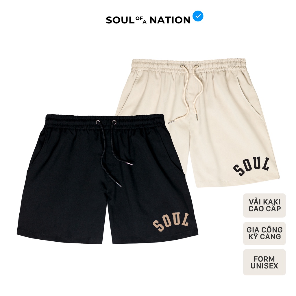 Quần Short Unisex SOUL Nhung Ống Rộng Vải Kaki Cotton Co Giãn Thoải Mái, Năng Động, Thời Trang cho Nam/ Nữ - Đen / Kem