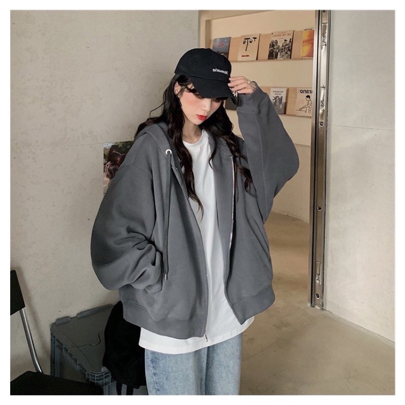 Áo khoác nỉ Màu Chì chất nỉ ngoại oversize tay bồng | BigBuy360 - bigbuy360.vn