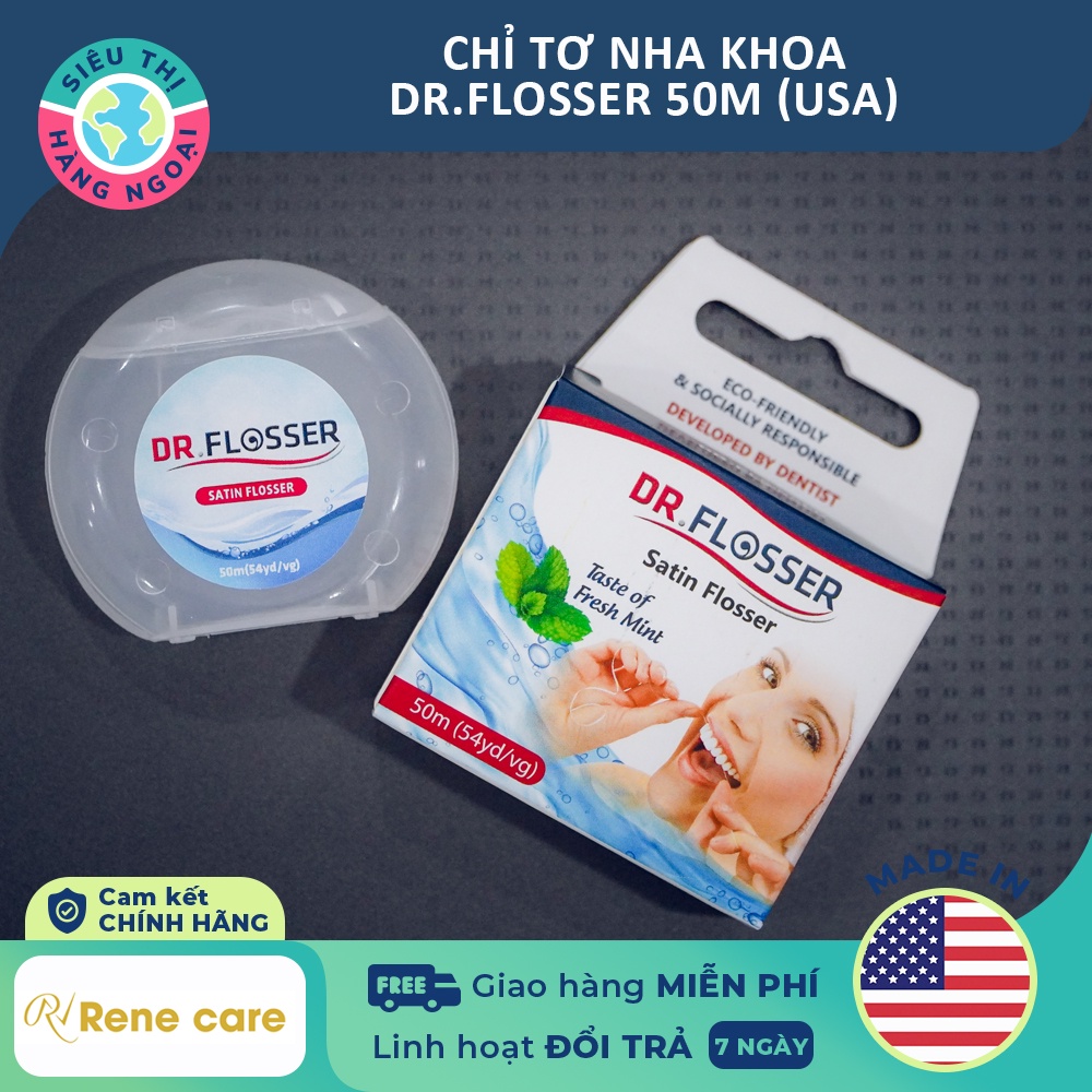 Chỉ tơ nha khoa Dr.Flosser 50m [Giúp vệ sinh răng miệng tốt, ngăn ngừa cao răng] Hàng Mỹ