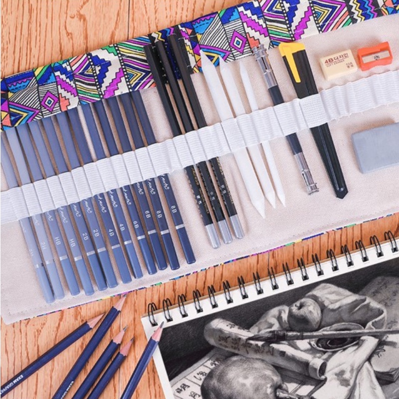 Túi cuộn canvas Ruixiang đựng bút/cọ trang điểm 12/24/48 ngăn đa năng tiện lợi