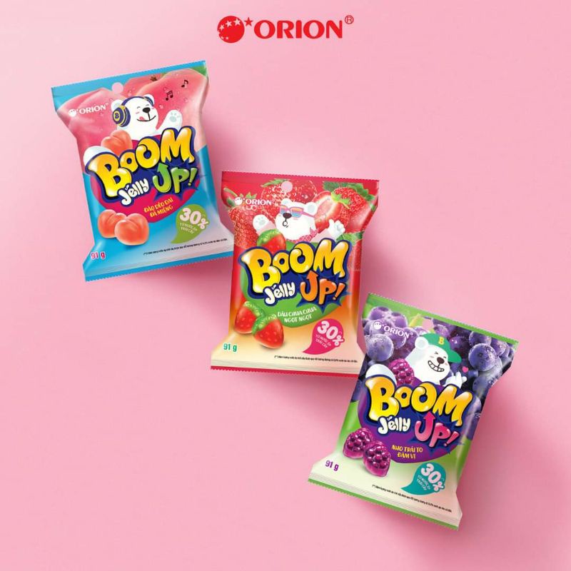 Kẹo Dẻo Dây Boom Jelly Orion Đào Nho Dâu Tây 25gr x 10 gói