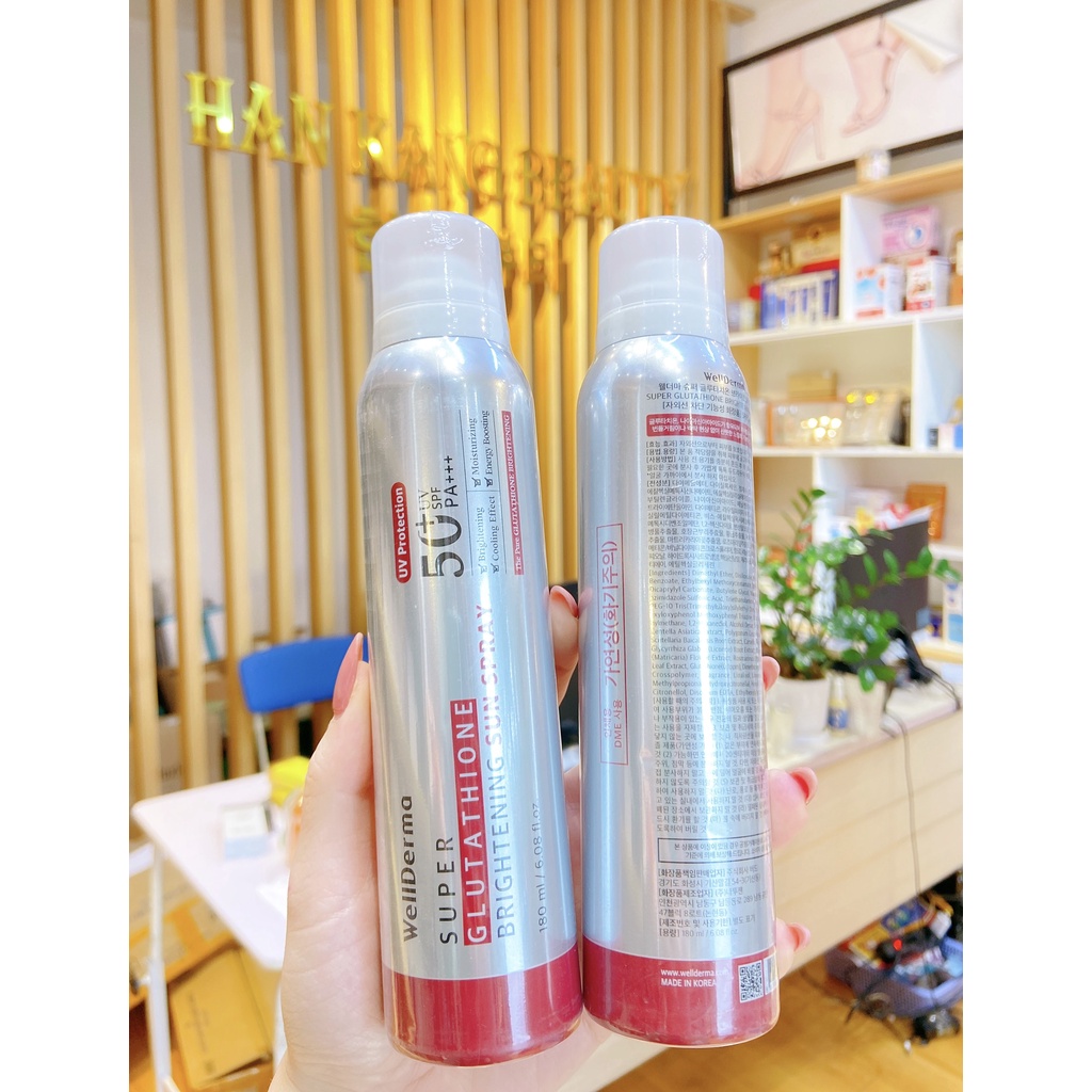 Xịt chống nắng Wellderma G PLus Cooling Sun Spray 180ml chống trôi, giúp giảm nhiệt, làm mát da - mẫu mới 2022