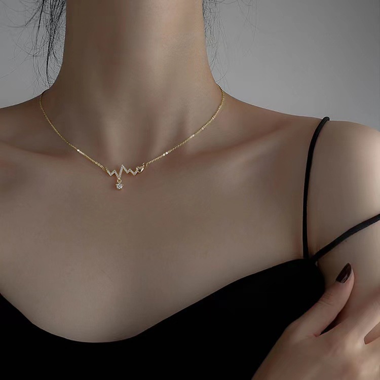 Vòng cổ Bạc Mặt Nhịp Tim Đính Đá CZ Thời Trang