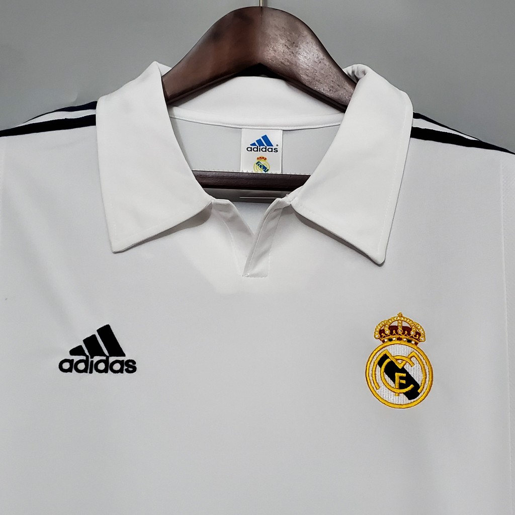 Áo đồng phục đá banh tay dài in logo Real Madrid 01-02 phong cách retro