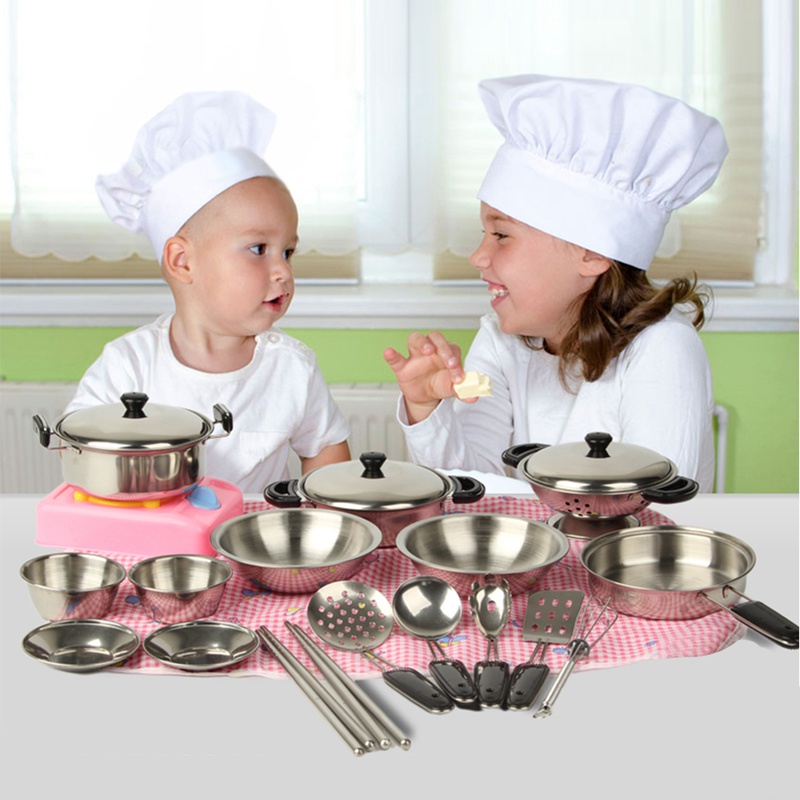 Set 20 Mô Hình Nồi Chảo Nấu Ăn Bằng Thép Không Gỉ Đồ Chơi Cho Bé