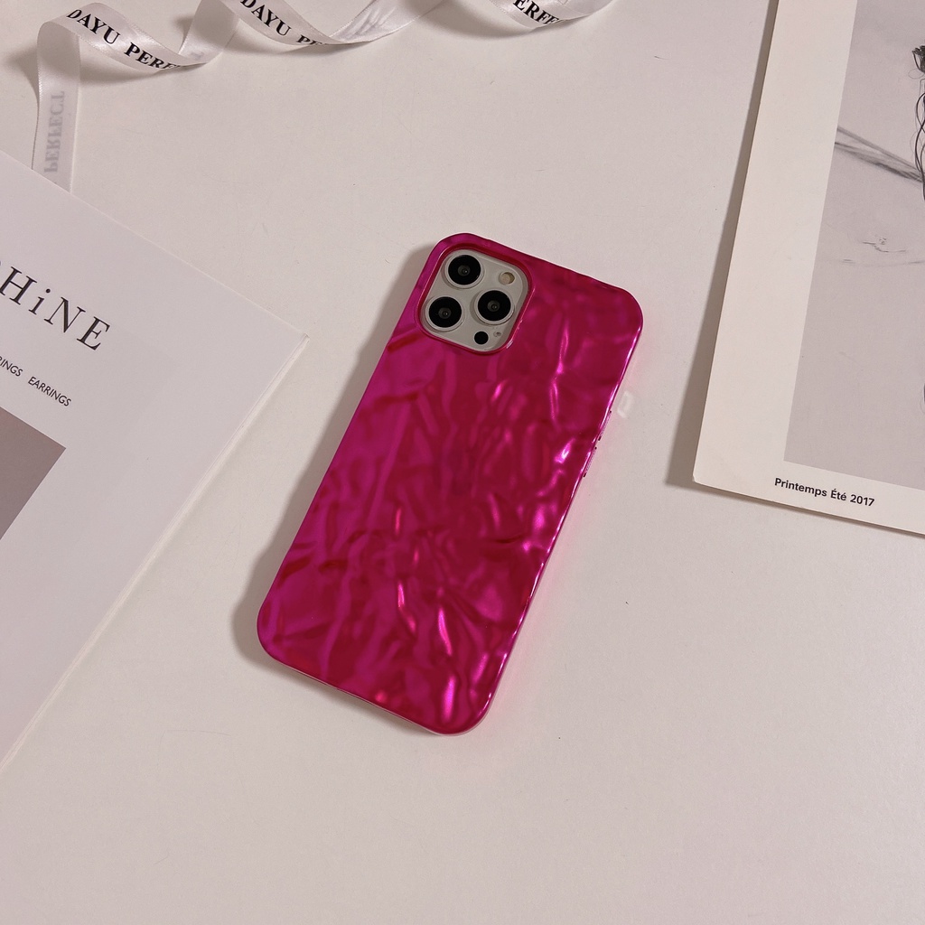 Ốp Điện Thoại Lá Thiếc Chống Sốc Màu Đỏ Hồng Thời Trang Cho iPhone 14 / 13 / 12 / 11 / X / 8 / 7P