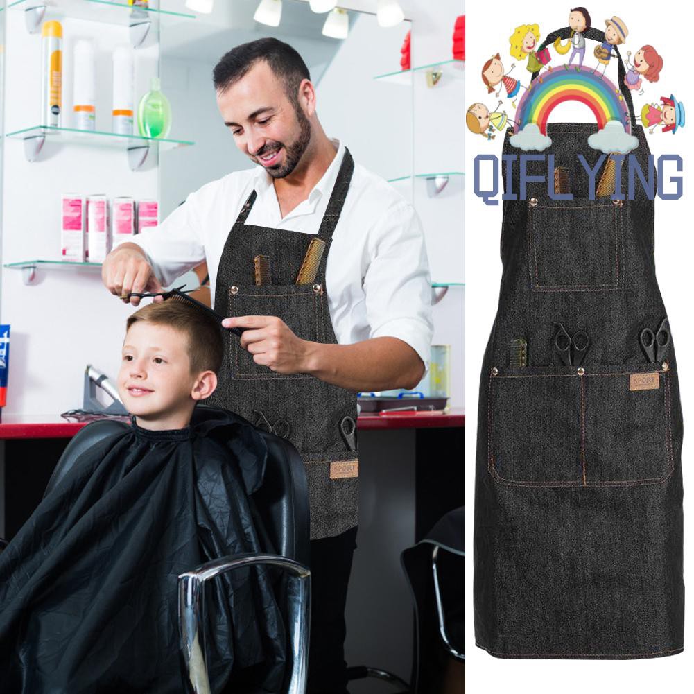 Tạp dề cắt tóc denim có thể điều chỉnh chuyên dụng cho cửa tiệm