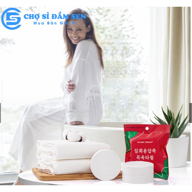 Khăn tắm Nén Du Lịch cotton 70*100cm dùng 1 lần Khăn Đa Năng Tự Nhiên Thấm Nước Tốt G385-KhanTamNen-Do