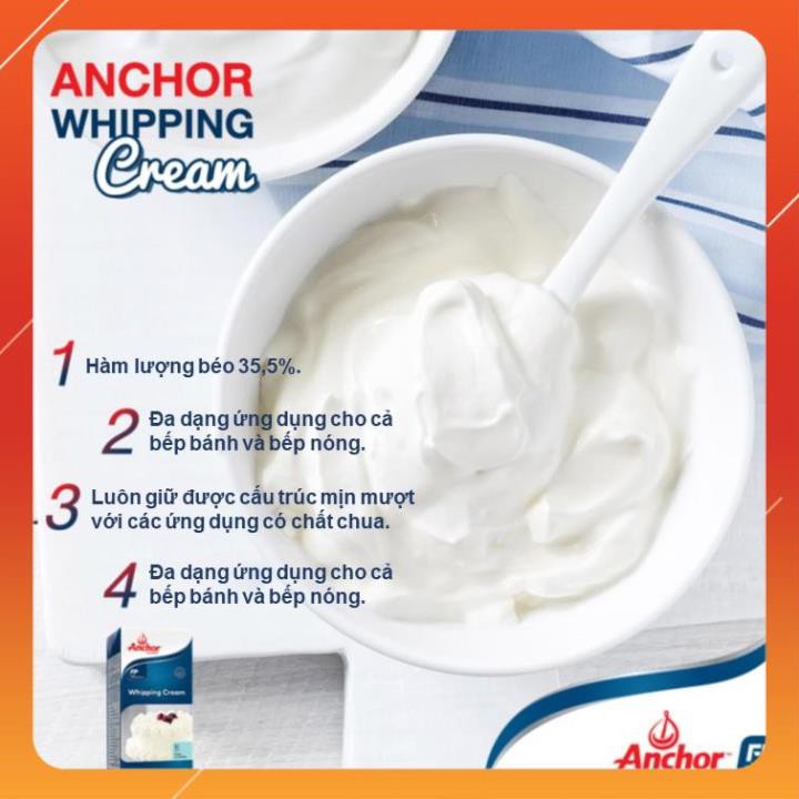 Kem Tươi Whipping Cream Anchor 1Lít - HÀNG CHÍNH HÃNG - DATE MỚI 2024 - GIAO HỎA TỐC