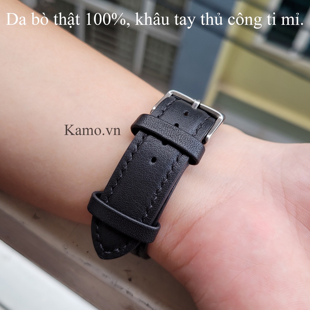 Dây đồng hồ da bò thật handmade - Khâu tay thủ công, dây da đồng hồ nam nữ size 22mm 20mm 18mm, quai đeo đồng hồ da bò