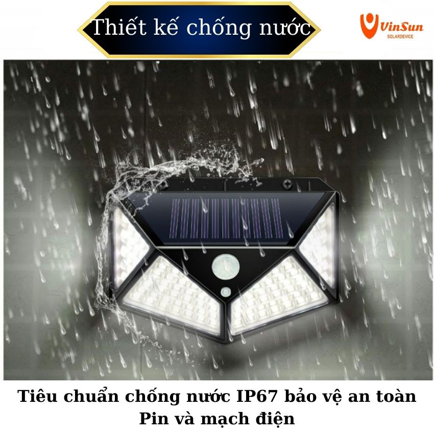 Đèn Năng Lượng Mặt Trời Sân Vườn 100 Led Vinsun Solar Light Đèn Cảm Biến Chuyển Động Chống Nước IP67