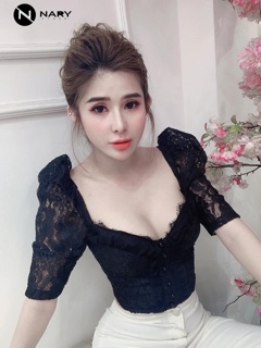 Áo ren cúp ngực tay phồng