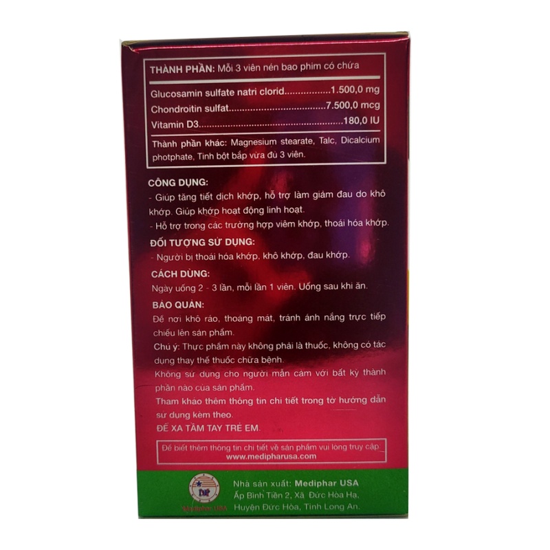 GLUCOSAMIN 1500 CHONDROITIN PLUS VITAMIN D3 - HỘP 100 VIÊN - HỖ TRỢ XƯƠNG KHỚP