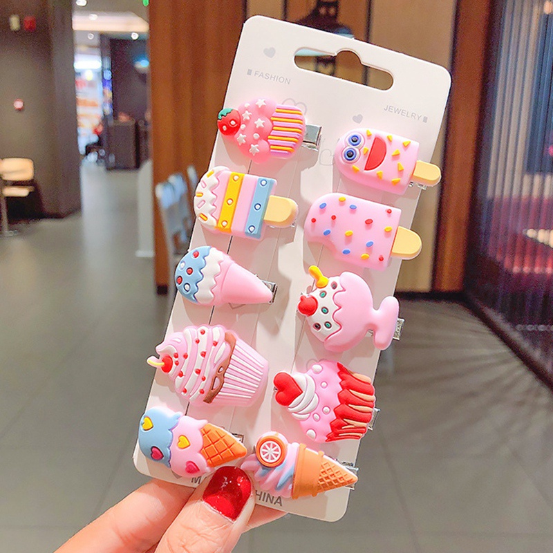 Set 10 kẹp tóc hình cây kem dễ thương cho bé gái