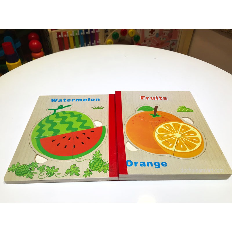Sách ghép hình chủ đề trái cây | Đồ chơi gỗ Nam Việt