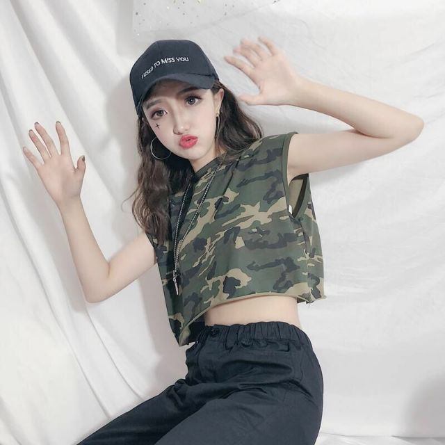 (CÓ SẴN) Áo Croptop Camo Ulzzang