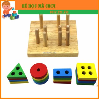 Thả hình khối luồn cọc đế vuông - CHUẨN Montessori