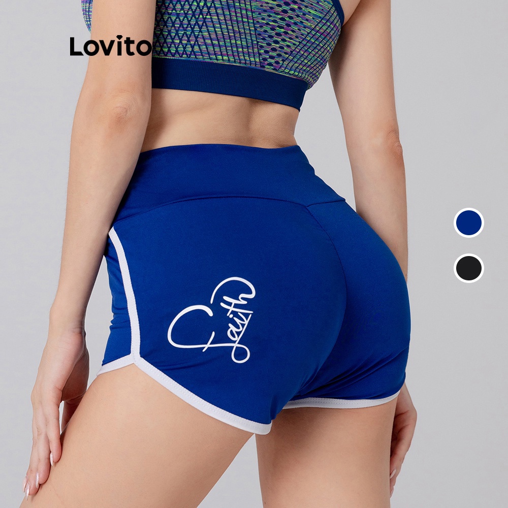 Quần short thể thao Lovito in chữ L05205 (màu xanh dương/đen) | BigBuy360 - bigbuy360.vn