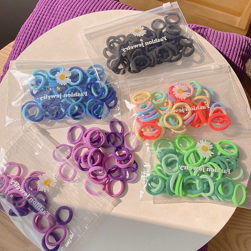 Set 50 Dây Buộc Tóc Cao Su Co Giãn Màu Sắc Cầu Vồng Ngọt Ngào Phong Cách Hàn Quốc Cho Bé Gái