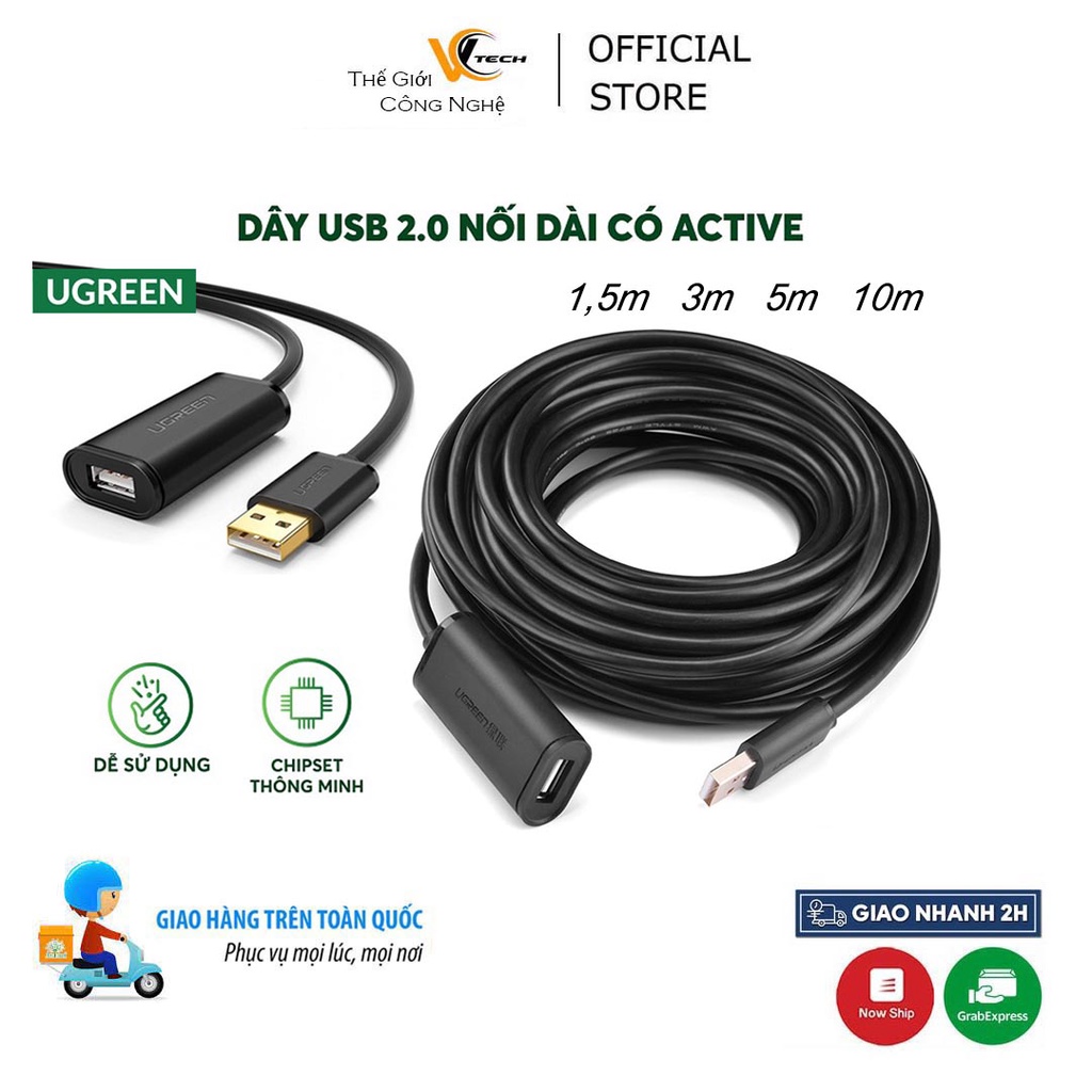 Cáp nối dài USB 2.0 Ugreen cho Máy tính,laptop,laptop táo|Dây nối dài USB loại 1,5m 3m 5m 10m có active