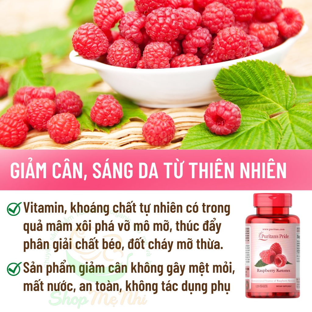 Viên uống giảm cân, đốt mỡ, đẹp da Puritan Raspberry Ketones 100mg – 500mg.