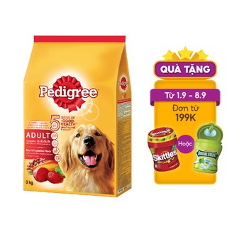 Thức ăn cho chó lớn dạng hạt Pedigree vị thịt bò & rau củ túi 3kg