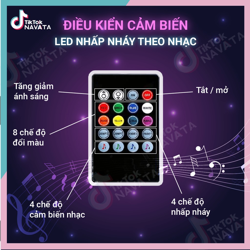 Đèn Led RGB Cảm biến Nhạc 5m, đèn trang trí nháy theo nhạc