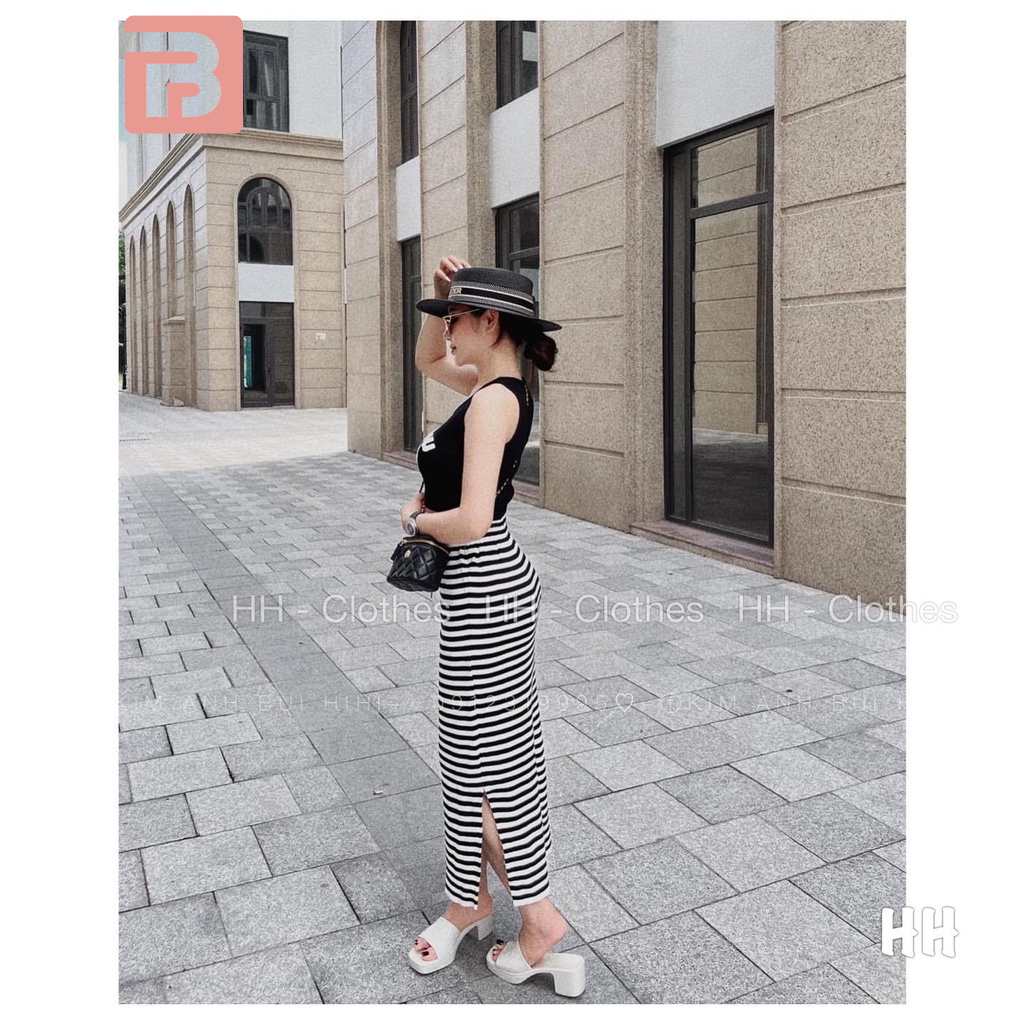 Set áo croptop mix chân váy miidii xẻ tà QA111