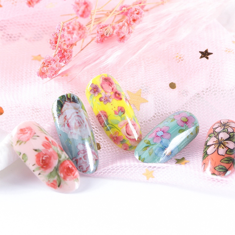 (Hàng Mới Về) Set 10 Nhãn Dán Trang Trí Móng Tay Nghệ Thuật Hình Hoa Hồng