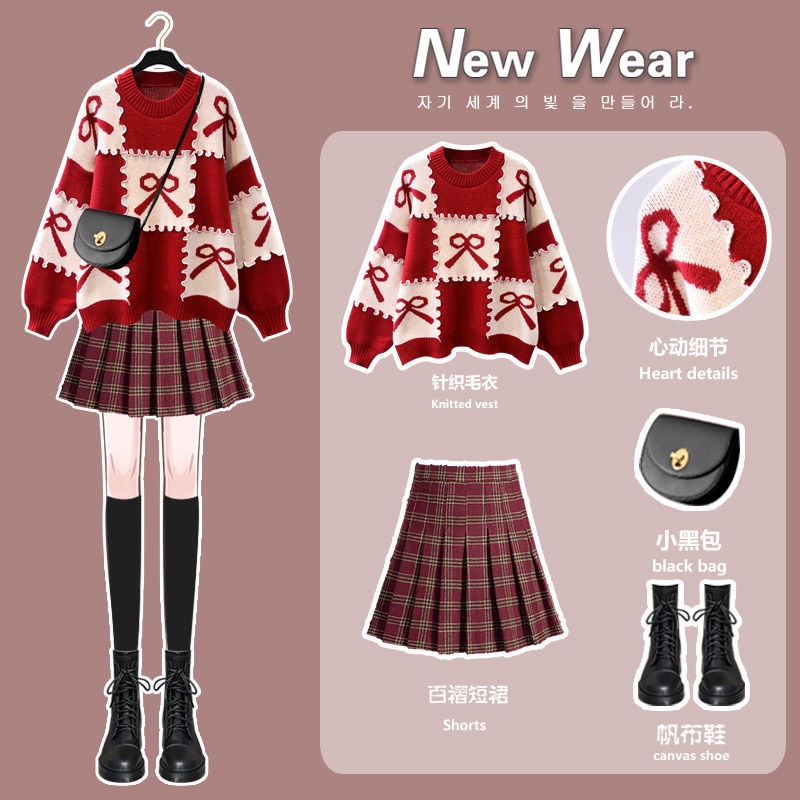 Áo Sweater Đỏ Phong Cách Giáng Sinh Mùa Đông Kiểu Châu Âu Cho Nữ 15 Ngày~Plus Size 40-100kg