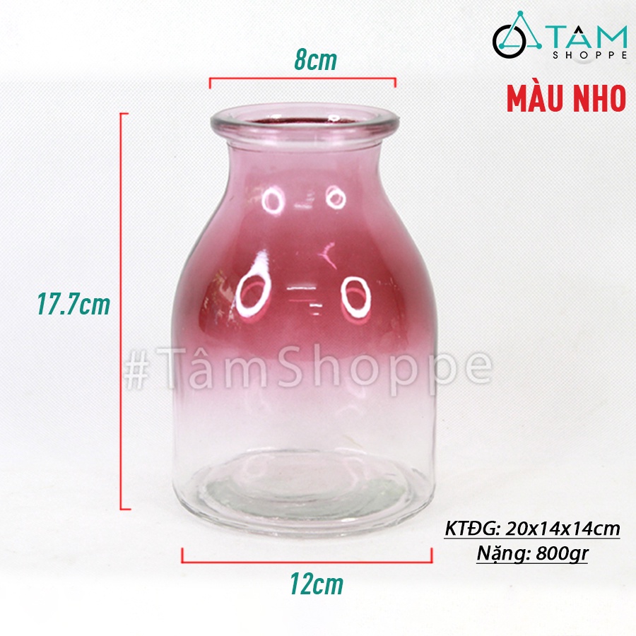 Lọ hoa thủy tinh trong suốt vại bom nhiều màu LHTT-66