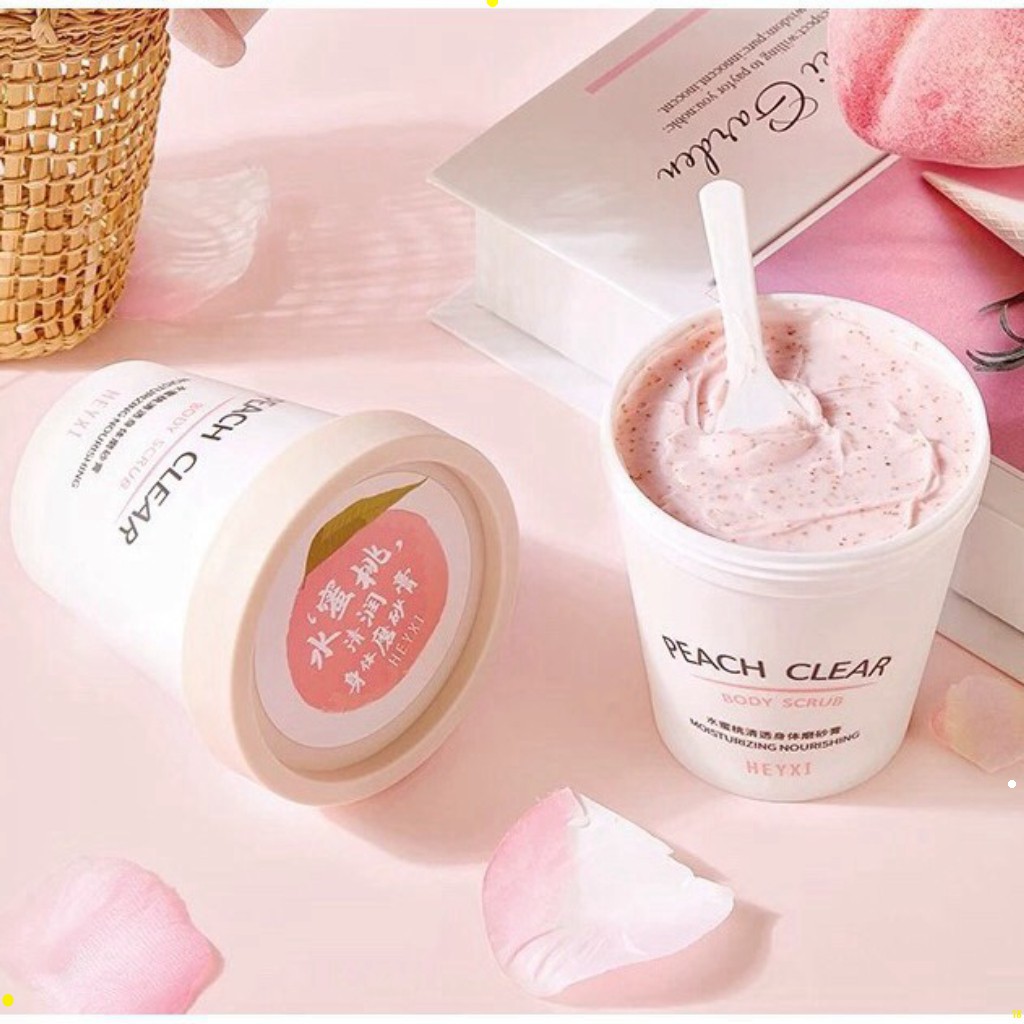 Kem Tẩy Tế Bào Chết Body hương Đào Peach HEYXI giúp da trắng hồng, cải thiện làn da 200ml NPP Shoptido Peach Body Scrubs