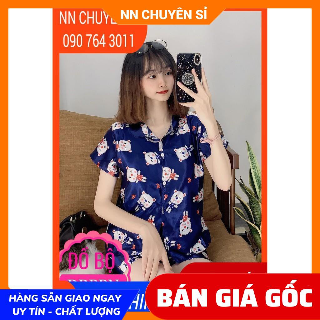 Đồ bộ nữ mặc nhà cổ pijama chất phi bóng mềm mịn mát in hình heo in hình hello kitty in hoạt hình dễ thương